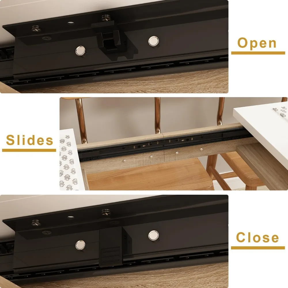 Extendable Dining Table for 6-10 People, Modern Wood Rectangular Expandable Kitchen Dinner Table for Dining Room, White and Wal