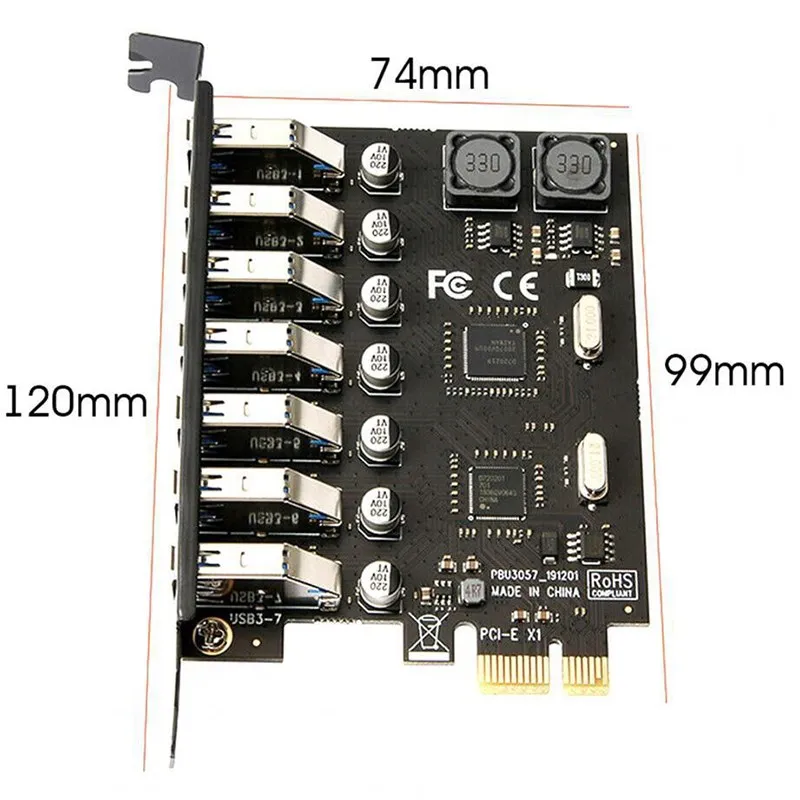 USB 3,0 PCI Express адаптер PCI e на 7 портов USB 3 Расширенный адаптер карта USB3 PCIe PCI-e x1 контроллер конвертер для майнера BTC