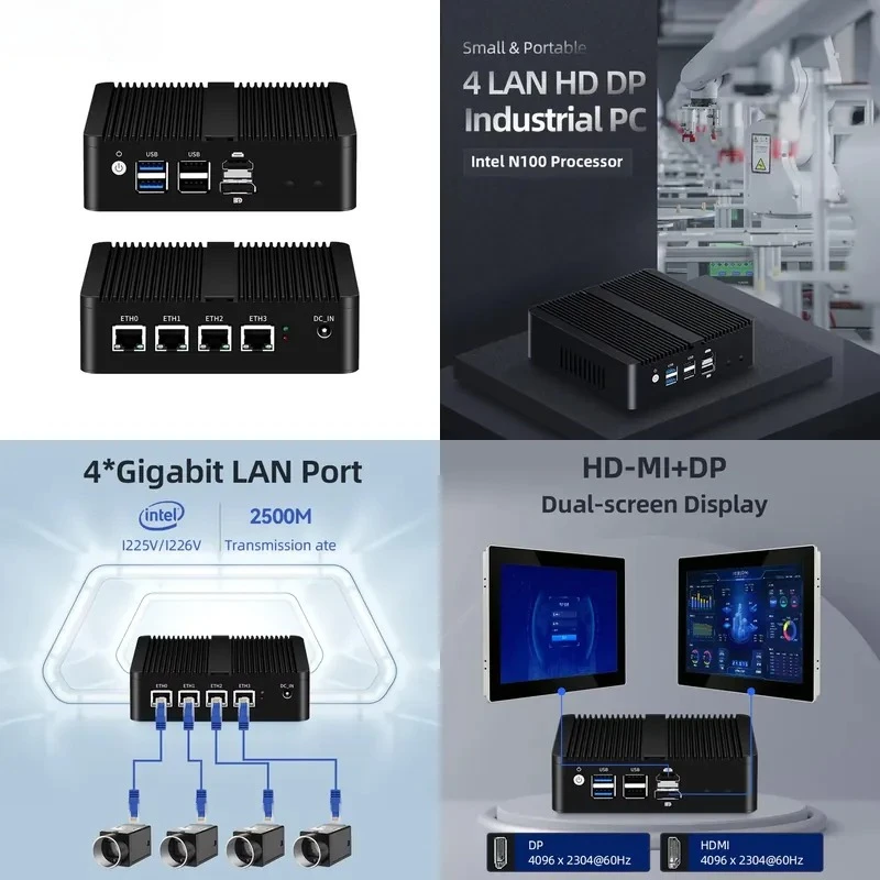 12V Mini PC N100 DDR5 RAM 2.5G RJ45 I225V NIC Ethernet Network Server Computer Fanless Firewall Pfsense Soft Router