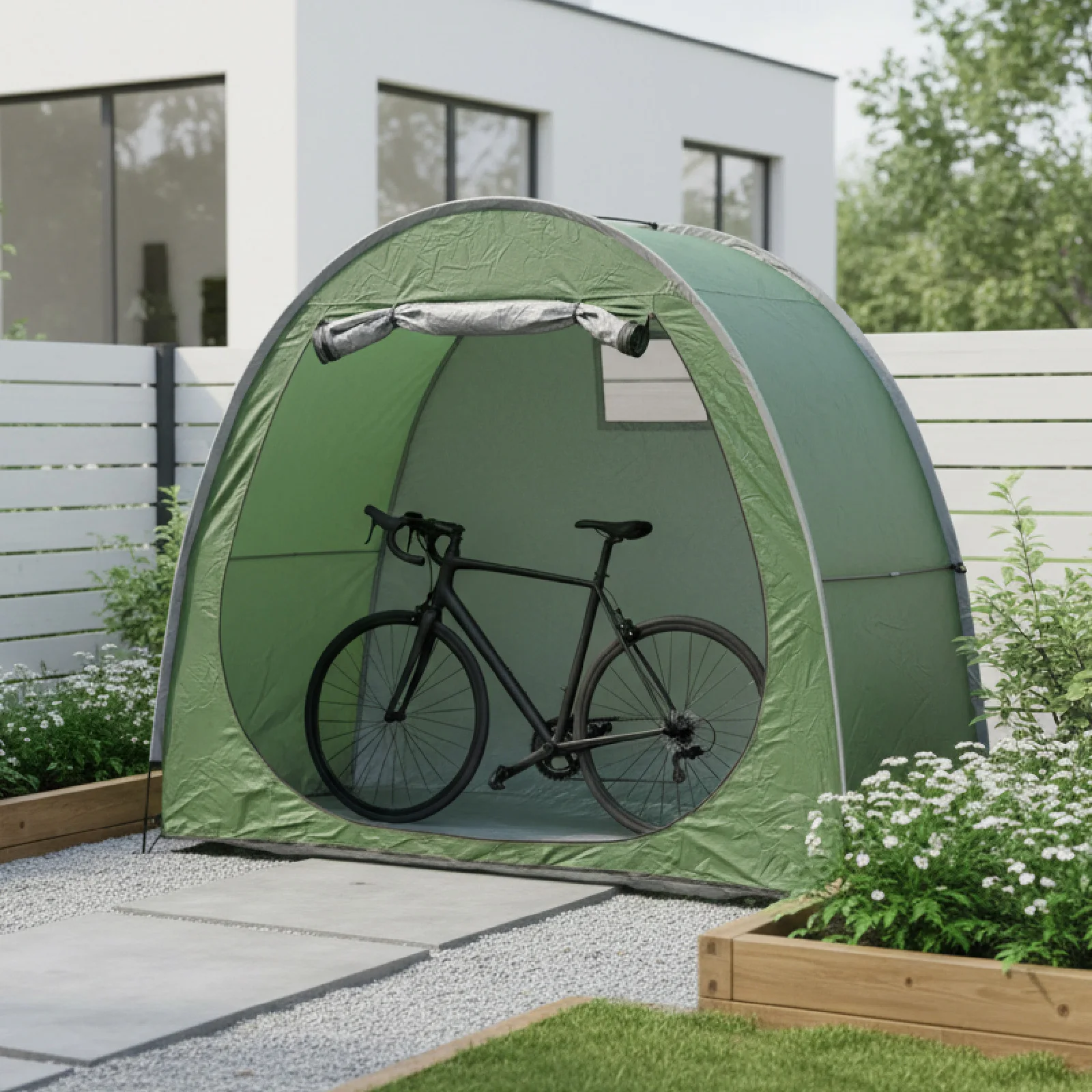 

Portable Outdoor Bike Shelter Storage Tent with Aluminum Alloy Frame Oxford Fabric Carry Bag Included for Easy Bike Protection