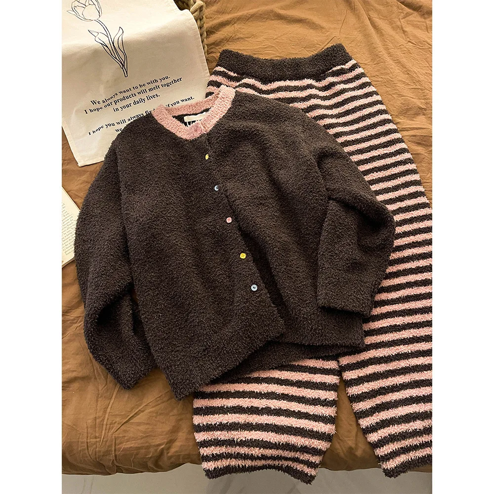 pigiama-donna-inverno-pile-lavorato-a-maglia-a-righe-indumenti-da-notte-spessore-caldo-abbigliamento-per-la-casa-pigiama-da-donna-per-andare-all'aperto-abbigliamento-per-la-casa