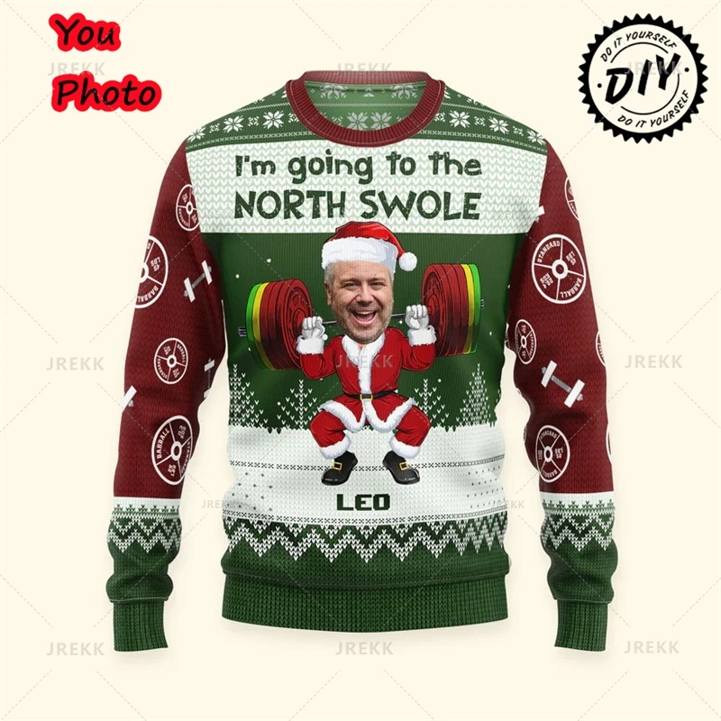 Zdjęcia Druk 3D Brzydkie Świąteczne Swetry - Niestandardowe Zdjęcie Męski Sweter Xmas Wesołych Świąt Bluzy Topy Bluza Crew Neck