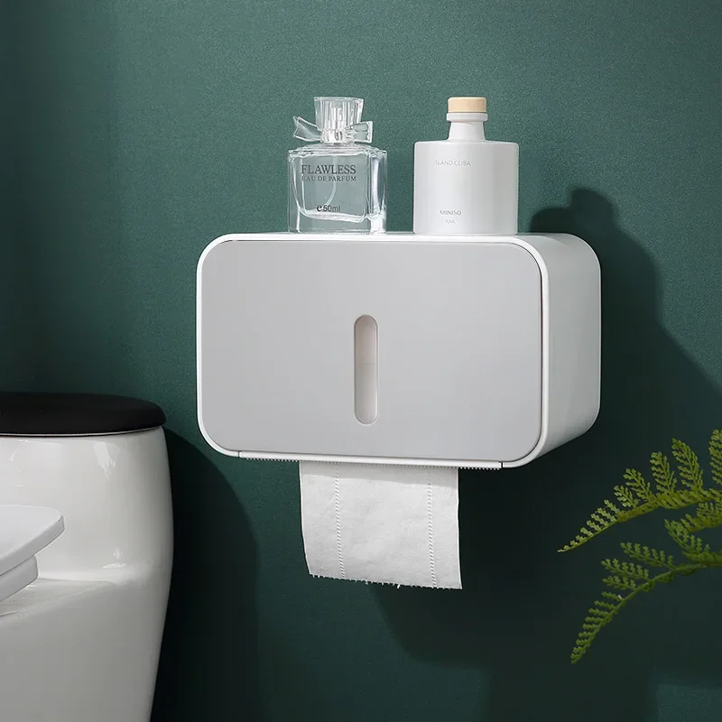 Toilet tissue holder without punching wall mounted bathroom waterproof roll paper box toilet paper storage and storage rack