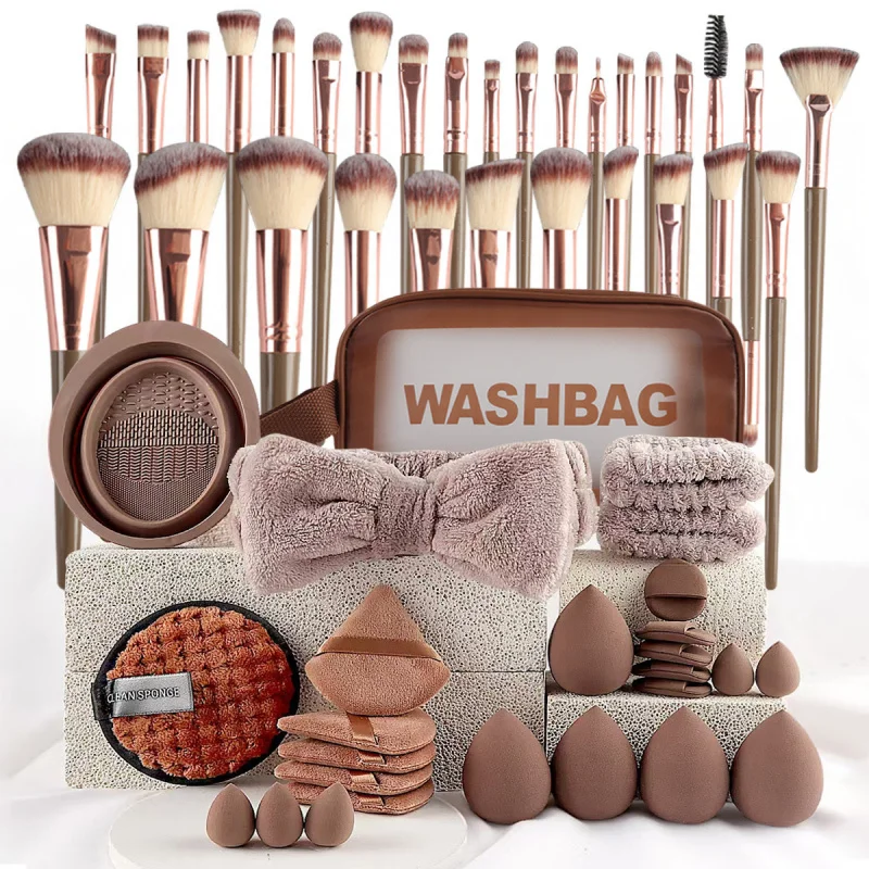 40 Pcs Beauty Makeup Tool Combo Set Face Wash Makeup Puff Full Set Clean Brush Set Professional Triangle Powder Puff Wash Tool