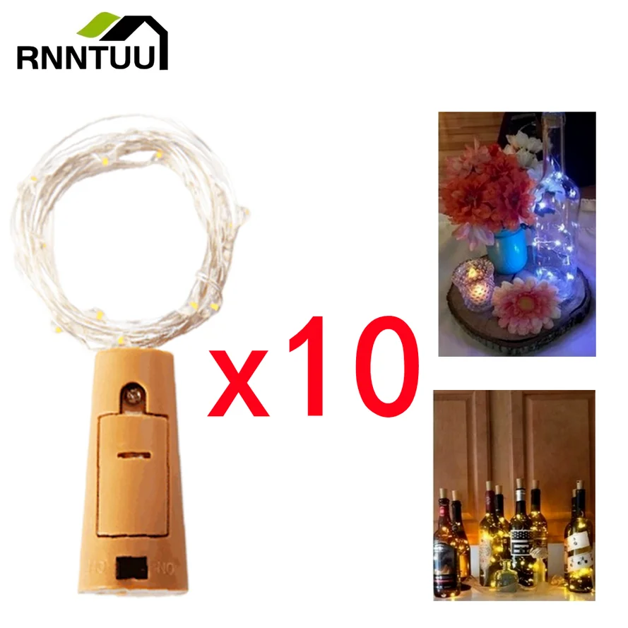 10pcs Wine Bottle Light With LED String Lights Battery Fairy Lights Garland Christmas Party Wedding Bar Decoration