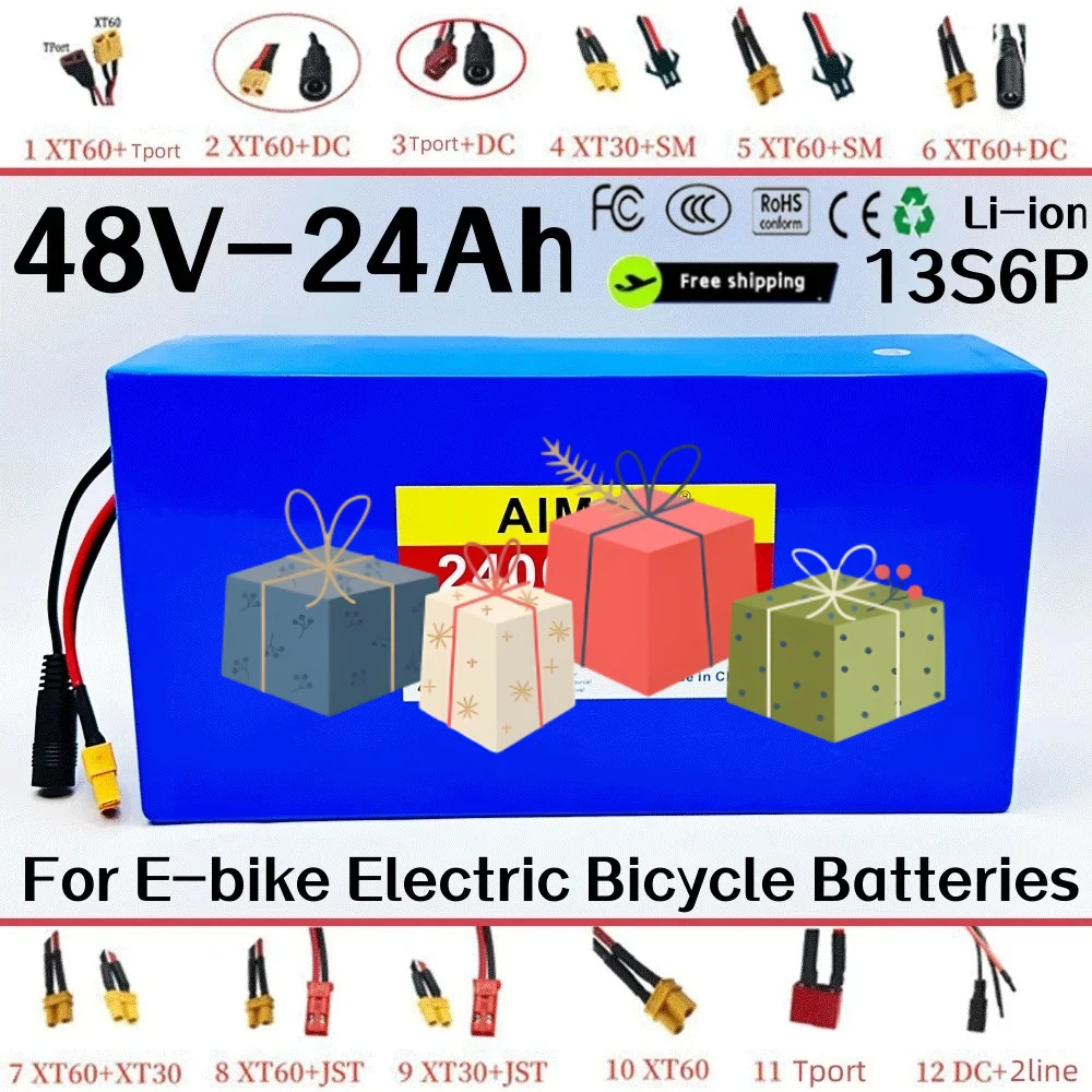 Newly upgraded 13S6P 48V 24000mAh/24Ah Li-ion Battery Pack， 2000W Citycoco Motorized Scooter Battery Built In 50A BMS