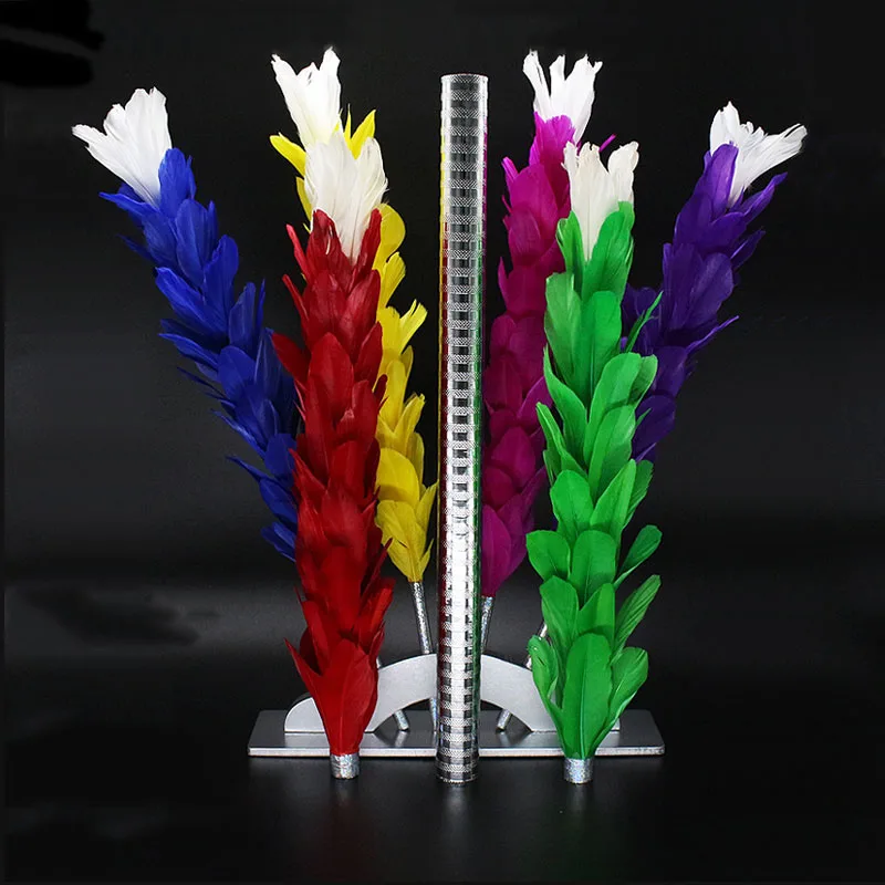 Multi-Color Changing Feather Duster Magic Tricks Color Transformation Wand with Display Stand for Stage Close Up Visual Illusion