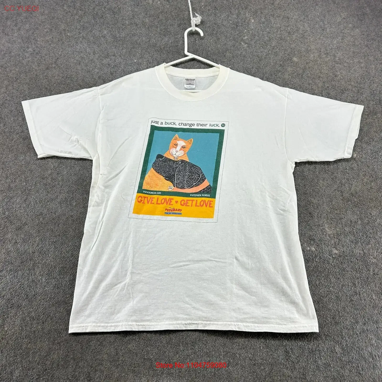 T-shirt vintage Petsmart pour homme, taille XL, blanc, motif artistique animaux, charité, donnez et recevez de l'amour, chien, style années 90, délavé, doux, élégant, légèrement extensible