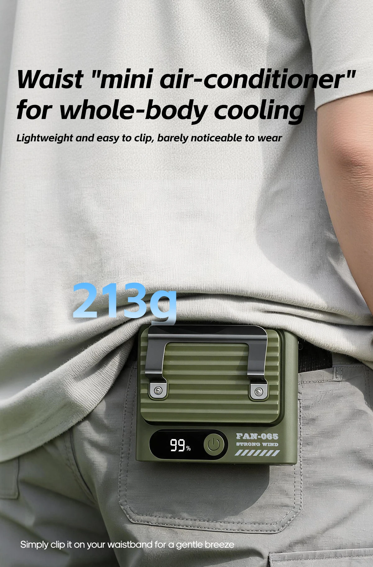 Kinscoter Ultraflacher Hüftventilator 4000mAh Mini-Kühlventilator 5 Geschwindigkeiten Tragbarer Aufladbarer Ventilator für Draußen mit Digitalanzeige – Detail 13