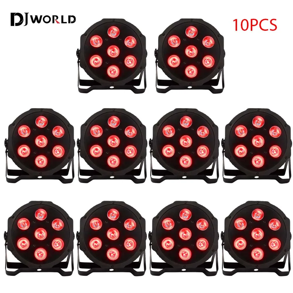 10PCS 7X18W 6IN1 LED Par Light RGBW+UV Professional Stage Lighting Color Mixing DMX Controller Disco DJ Party Club Par Light