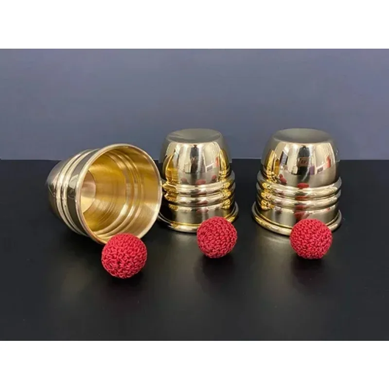 Oliver Magic  Super Cups and Balls Brass 3 Cups 4 Balls Set Close Up Stage Magic Tricks Illusion Gimmick Props Magician Funny