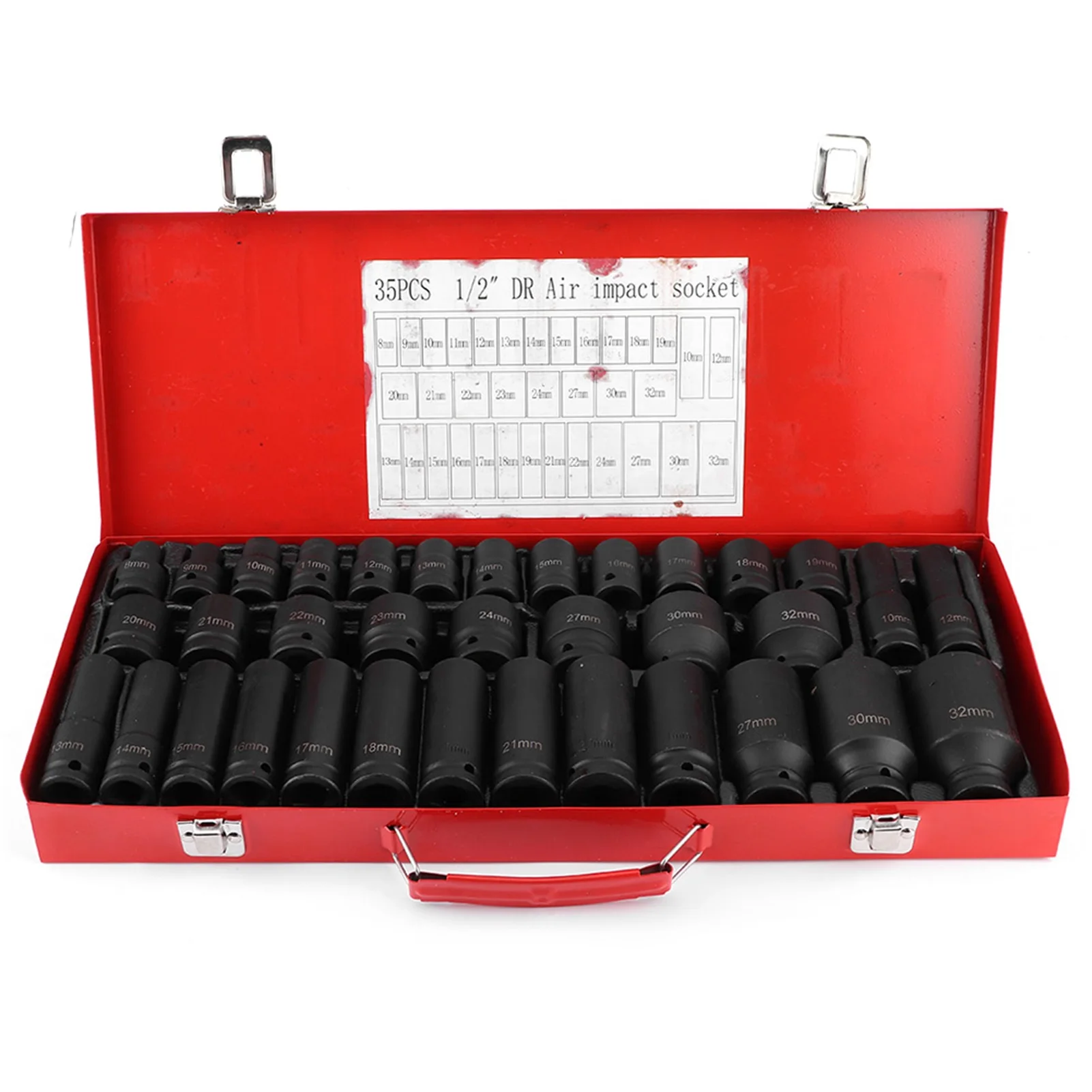 35Pcs Hex Bit Socket Sleeve Sets Metric Deep Impact for 1/2In Drive Ratchet 6 Point Tip Work Tool Automotive Tool