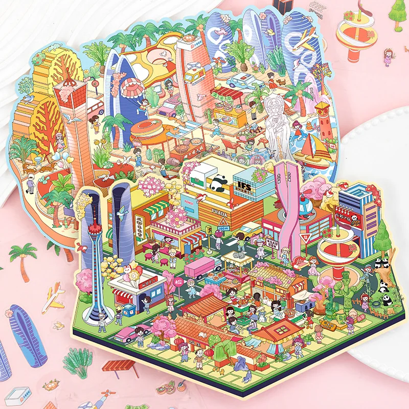 Kawaii السفر الحضري 3D Tianfu Chengdu المشهد ملصق DIY جيب المقصورة المشهد هدايا عيد الميلاد ﻿ ﻿