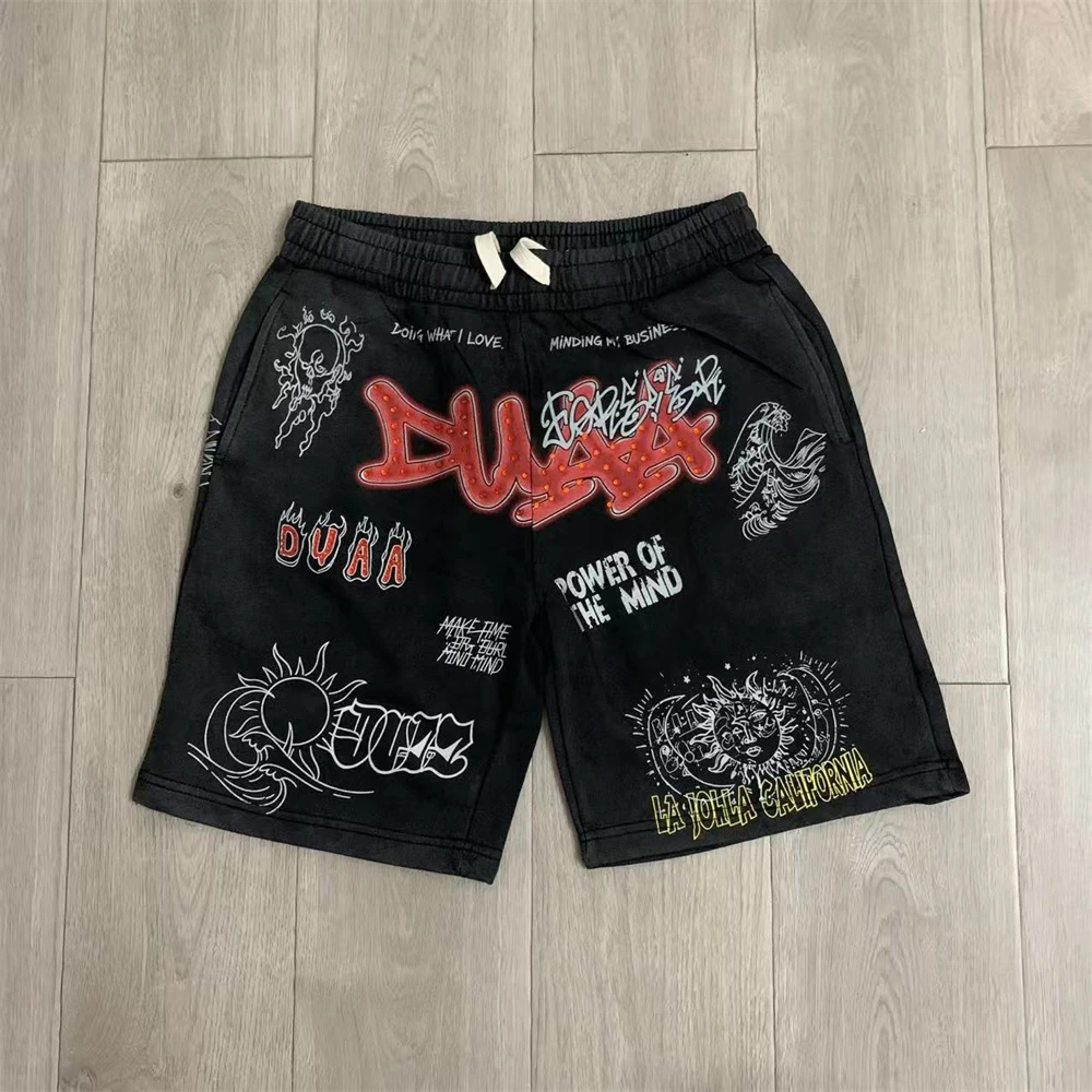 Black DUAA Shorts Men Women High Quality Drawstring Loose Oversized Breeches