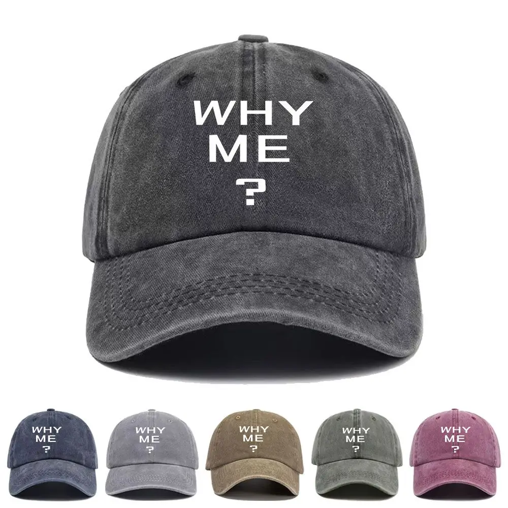 Vintage Washed Baseball Cap Why Me Print Graphic Unisex Streetwear Casual Trucker Style Summer Cotton Sun Hat