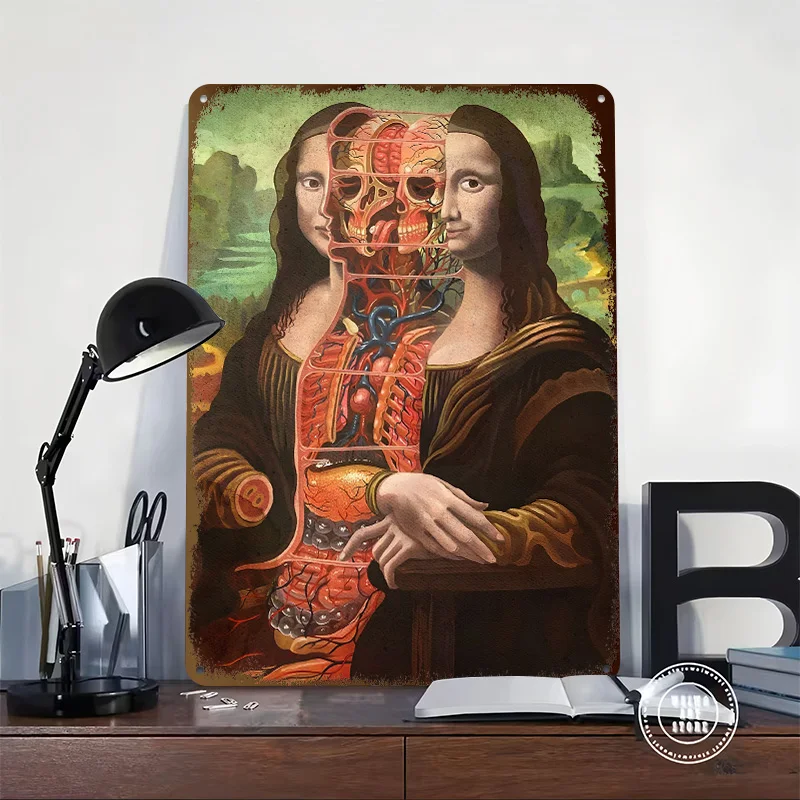 Mona Lisa Dissect 3D Texture Metal Poster Customized Wall Art Tin Sign Gift for Mancave Room Decoration Garage Accessories Decor