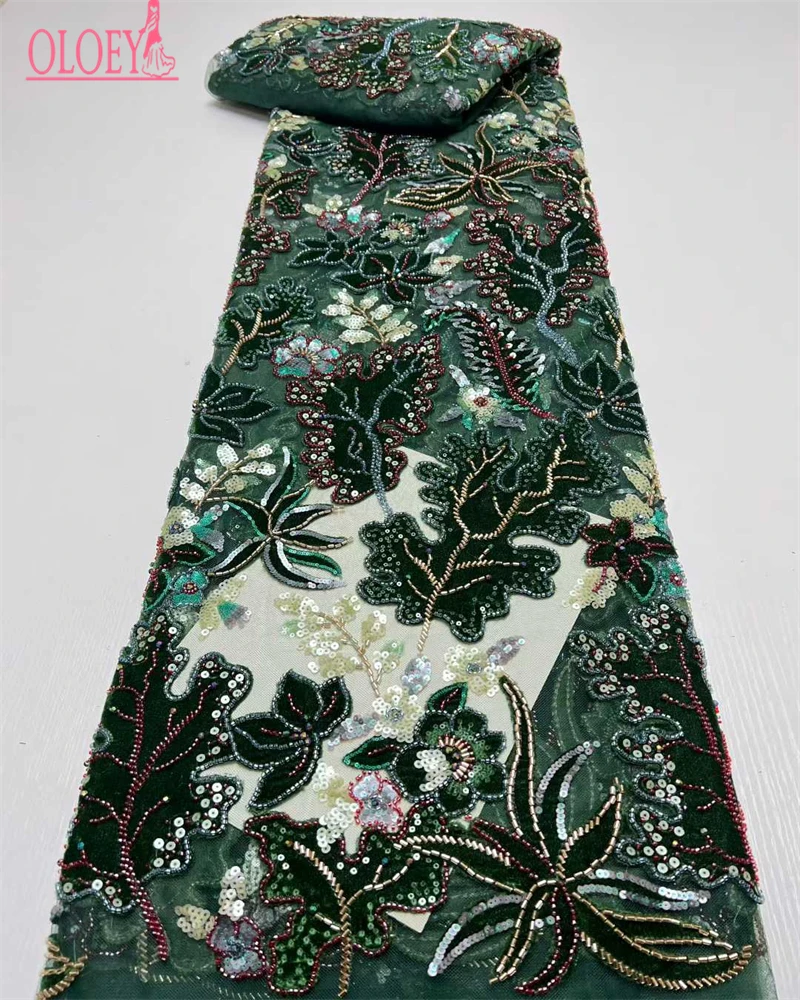 

OLOEYHigh Quality Fashion African Beaded Tulle Embroidery 3D Flower Lace Fabric for Wedding Dress Party Sewing