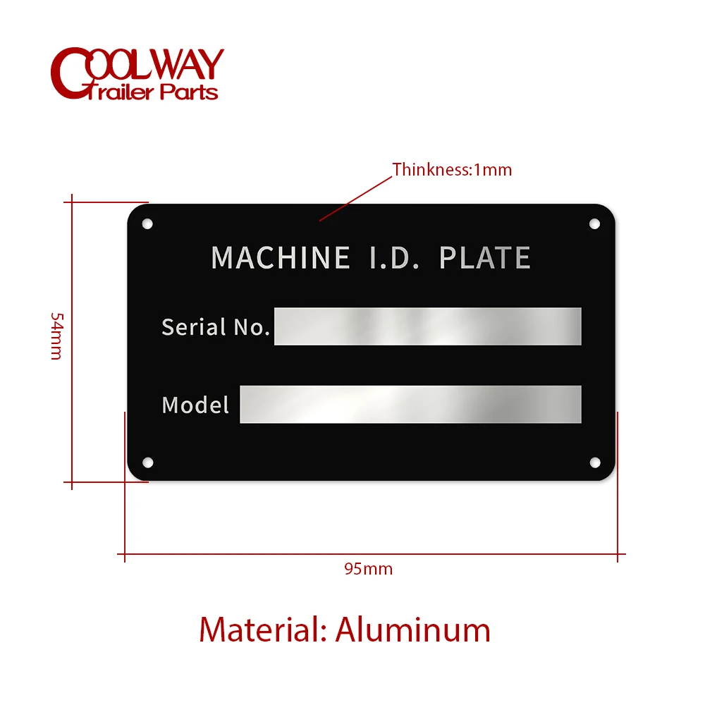 Machine Equipment Aluminum Plate Tag Serial Model ID Number High Quality Black Chrome RV Parts Camper Accessories