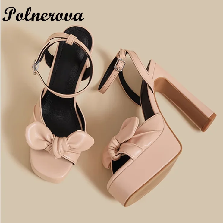

Bow Decor Platform Chunky Heels Sandals High Heels Pumps Elegant Ladies Party Pumps 2025 New Arrivals Zapatos Para Mujere
