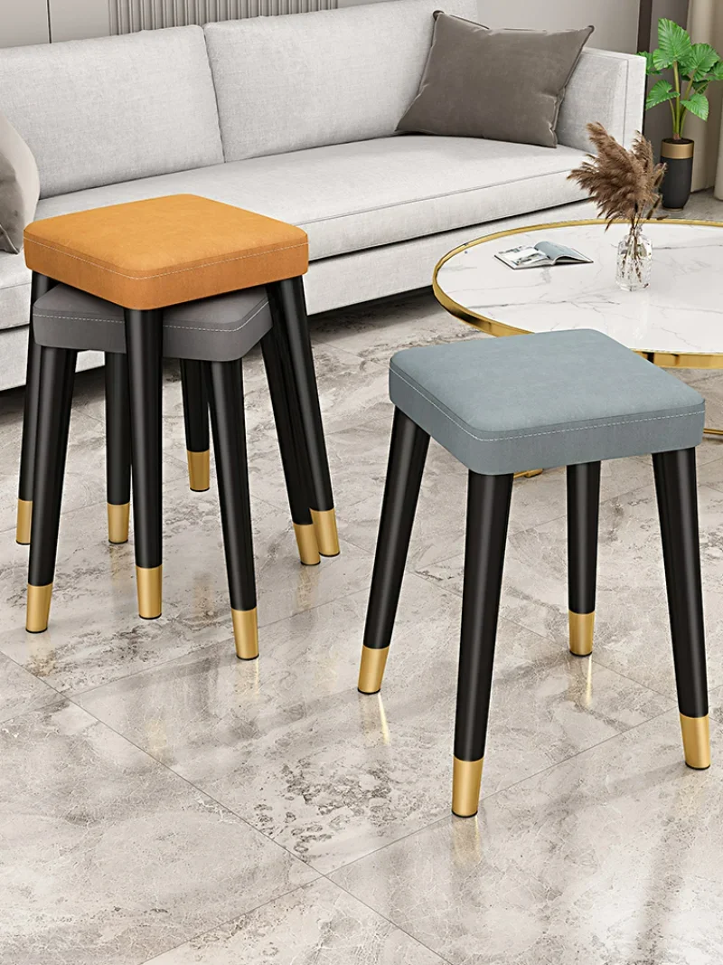 

Household Light Luxury Stools Foldable Square Benches Modern Minimalist Dining Tables Circular Stool Creative Chairs Living Room