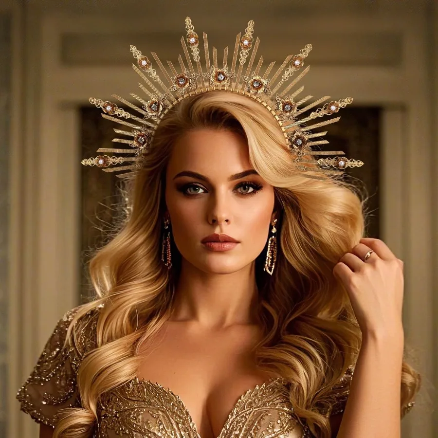 تاج هالة آلهة أمة الله للنساء غطاء رأس على شكل زهرة الشمس مزين بالزهور مستوحى من فن عصر النهضة ومريم العذراء Imagery Elegant R #2