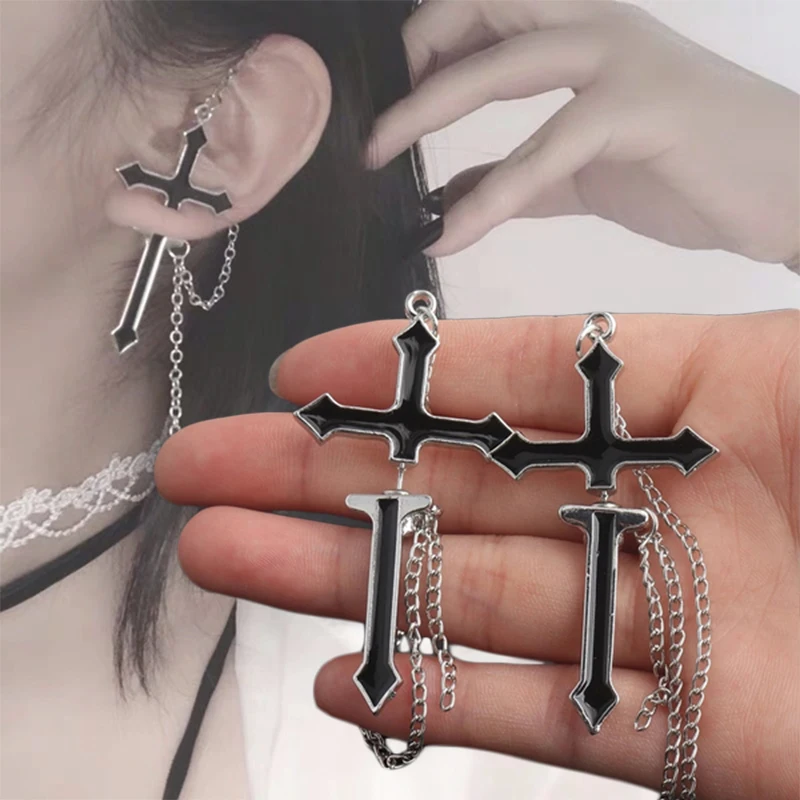 2022 PUNK Black Big Cross Open Ring for Women Party Jewelry Men Trendy Gothic Metal Cross Earrings Finger Ring Gifts Wholesale