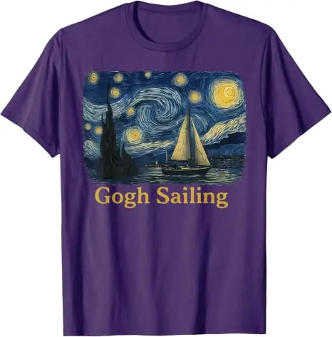 Gogh Segeln Matrose Segelboot Van Gogh Bootsfahrt Sternennacht T-Shirt Y2k Bootsfahrt Urlaub T-Shirt Humor Kunst Outdoor Ästhetisches Oberteil – Detail 14