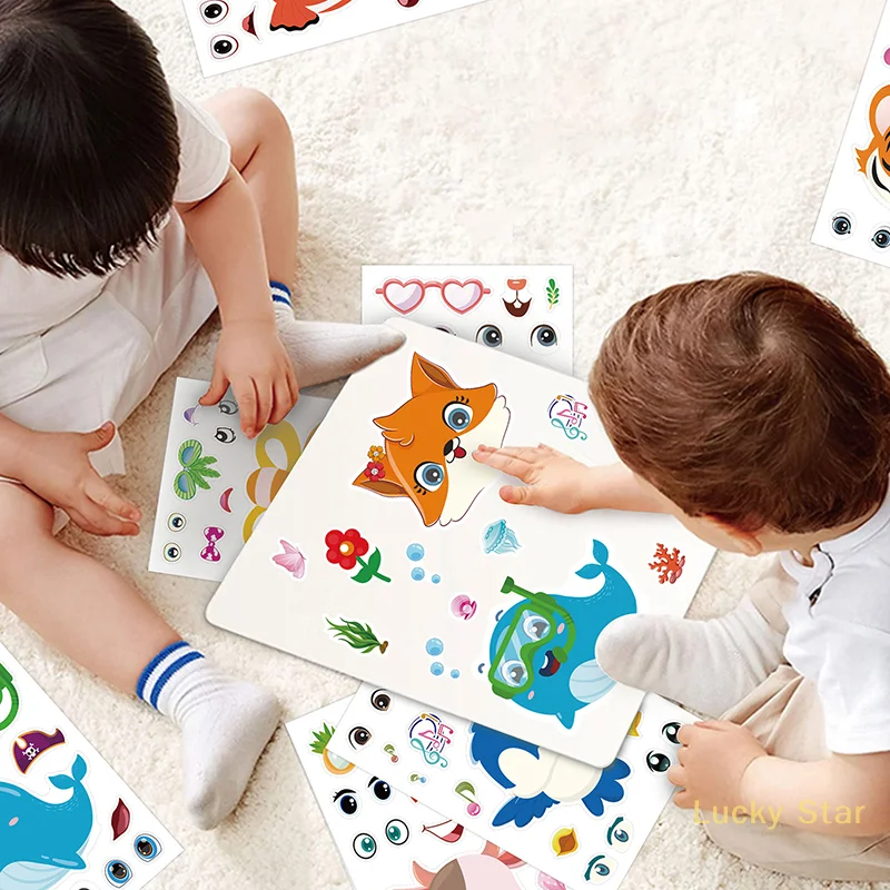 36 PÇS/SET Novas Crianças DIY Adesivos Faça Um Rosto Adesivos Dos Desenhos Animados Animal Rosto Mudando Adesivos