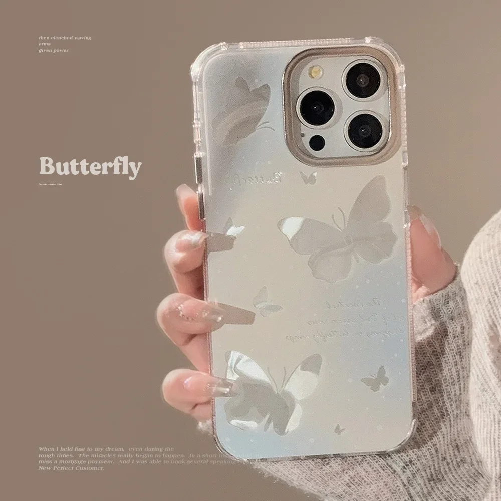 

Mirror Super Immortal Butterfly Pendant Phone Case for IPhone16 15 14 13 12 11 Pro Max TPU Fall Prevention Cover New Products