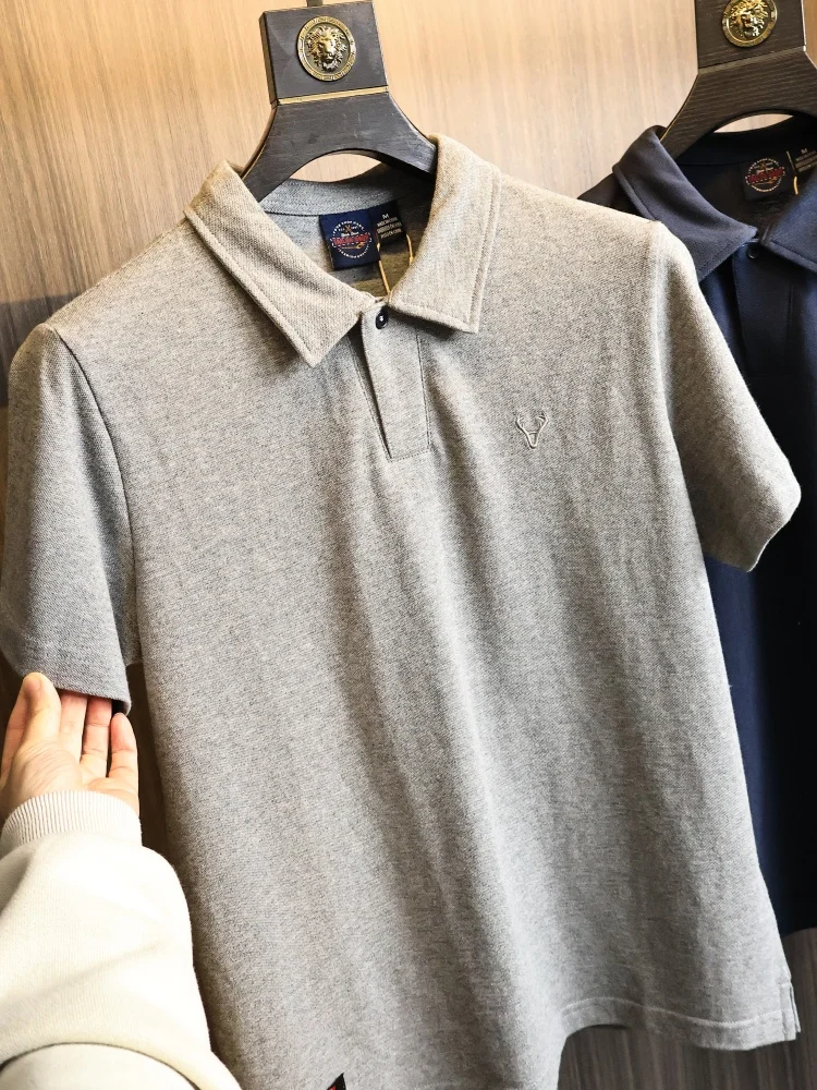 Retro American Embroidered  Shirt Short Sleeve Double-Sided Pearl Ground Fabric Skin-friendly Breathable Turn-down Collar