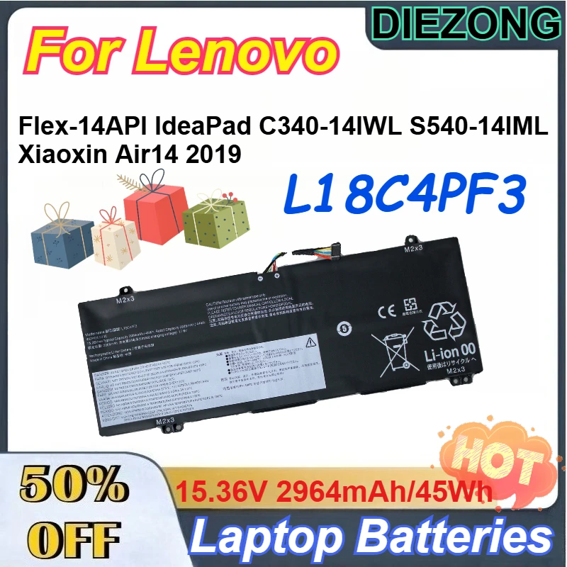 15.36V 2964mAh/45Wh L18C4PF3 Laptop Battery For Lenovo Flex-14API IdeaPad C340-14IWL S540-14IML Xiaoxin Air14 2019