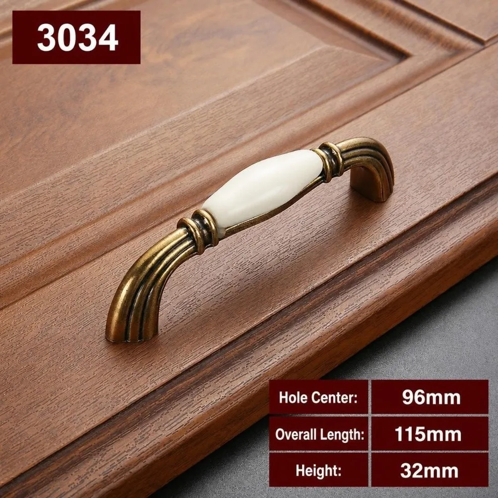 Zinc Alloy Ceramic Cabinet Pulls European Style Antique Gold Vintage Drawer Handles Retro Sturdy Antique Dresser Knobs Furniture