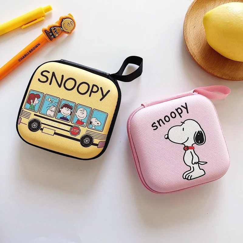 Snoopy USB Small Headphone USB Storage Bag Hard Case Waterproof Case for Headphones Keys Coins Cables SD Cards Square Holder