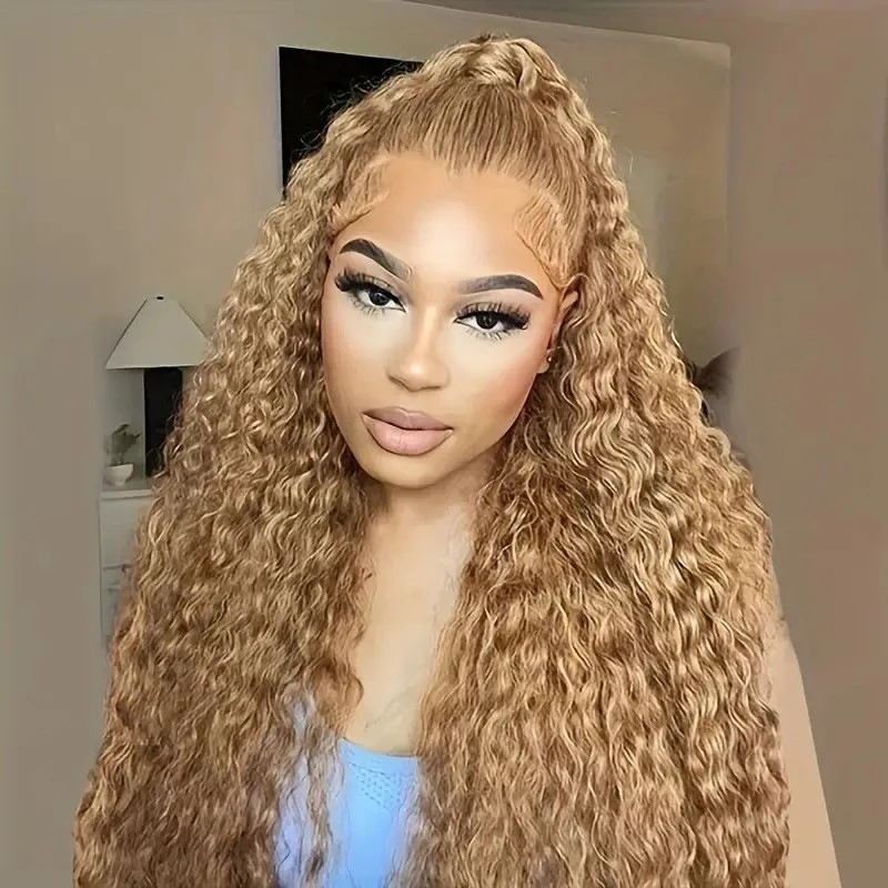 

Wig with African-style small curls, 13*4 lace front, middle parting, long curly synthetic hair, high-temperature fiber headpiece
