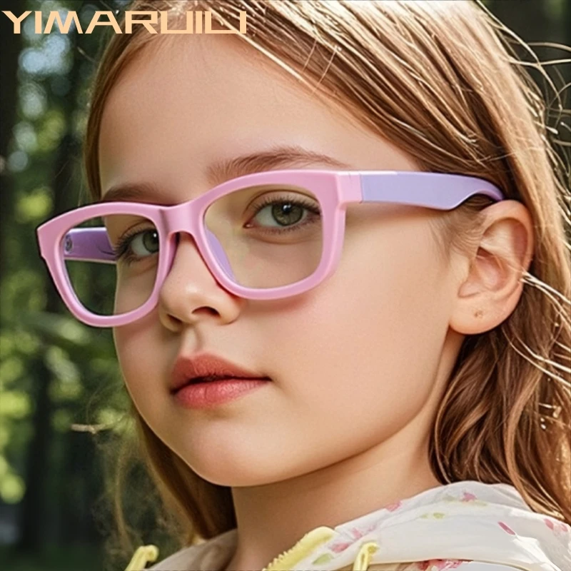 

YIMARUILI Boy and Girl TR90 Square Glasses Super Light Flexible Blue Light Blocking Optical Prescription Eyeglasses Frame F8214