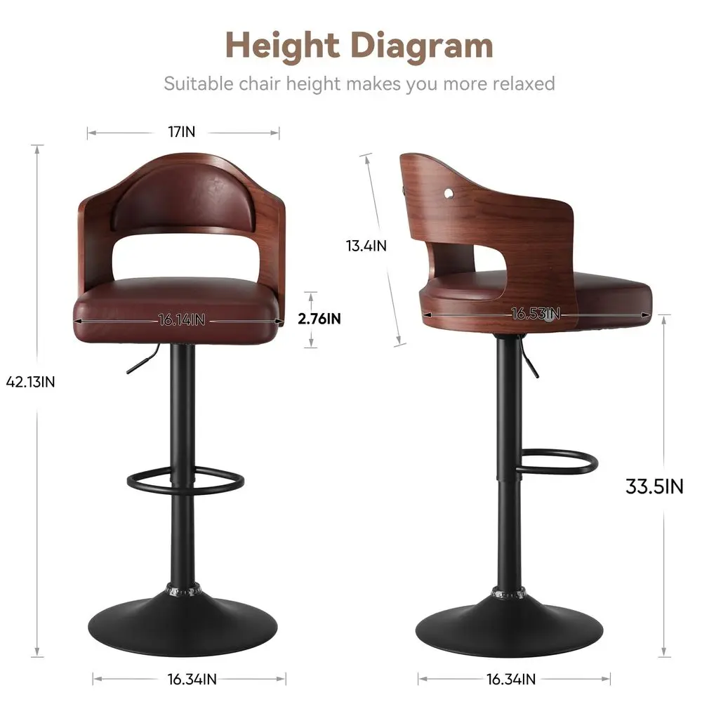 

Modern Bar Stools Set of 4, Faux Leather Swivel Bar Stools, Adjustable Counter Height Upholstered Bar Chairs with Back for Kitc