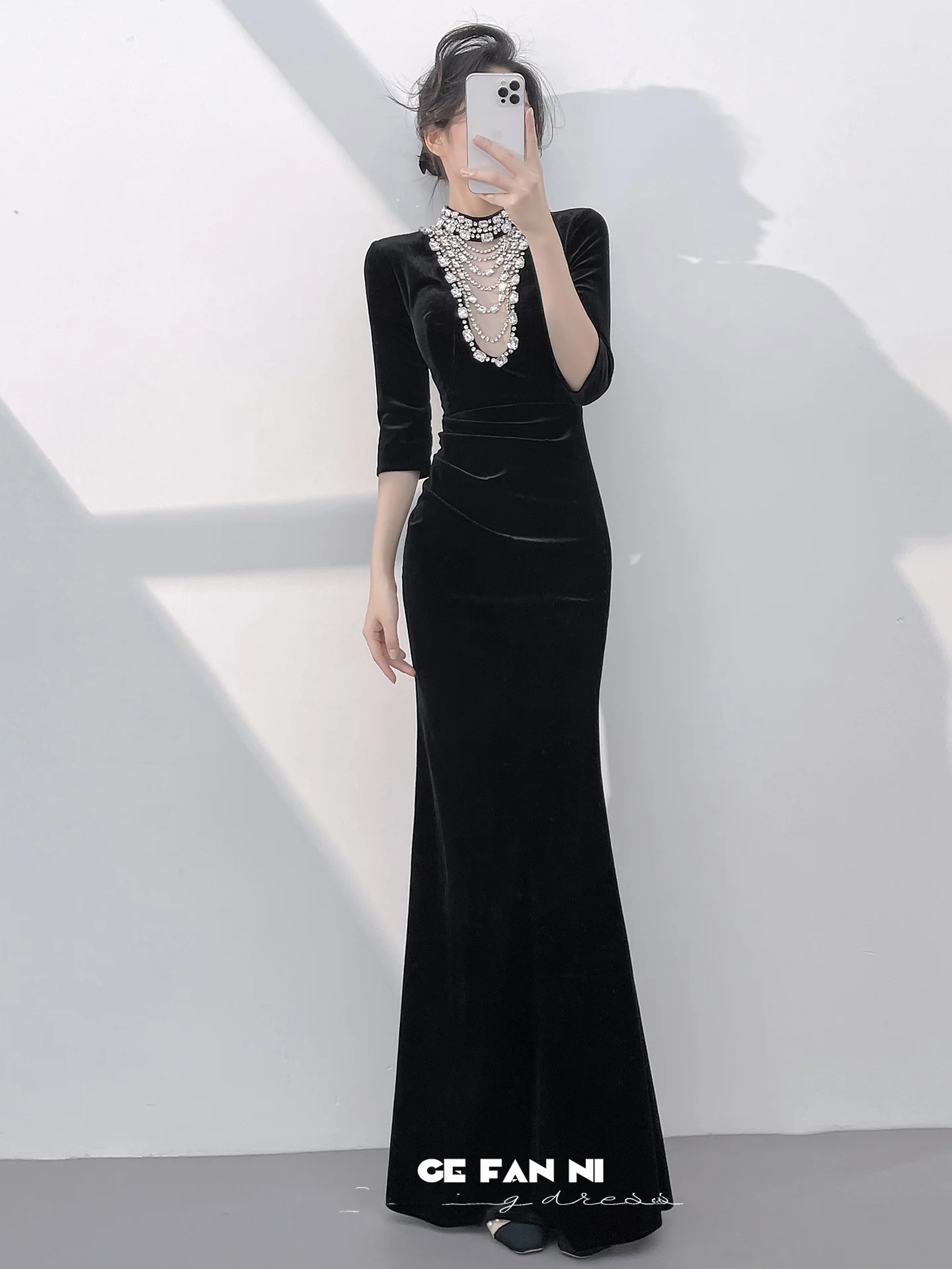 

Ele Bla Velvet Mermaid Evening Gown Women's Faionable Mid-Waist Long Dr for Important Ocns Cany Year-End P...