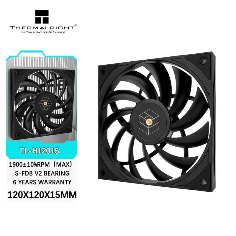 Thermalright TL-H12015 120x120x15mm Computer case cooling fan，3Phase 6 Pole Motor/S-FDB V2 bearing/Black and white colors