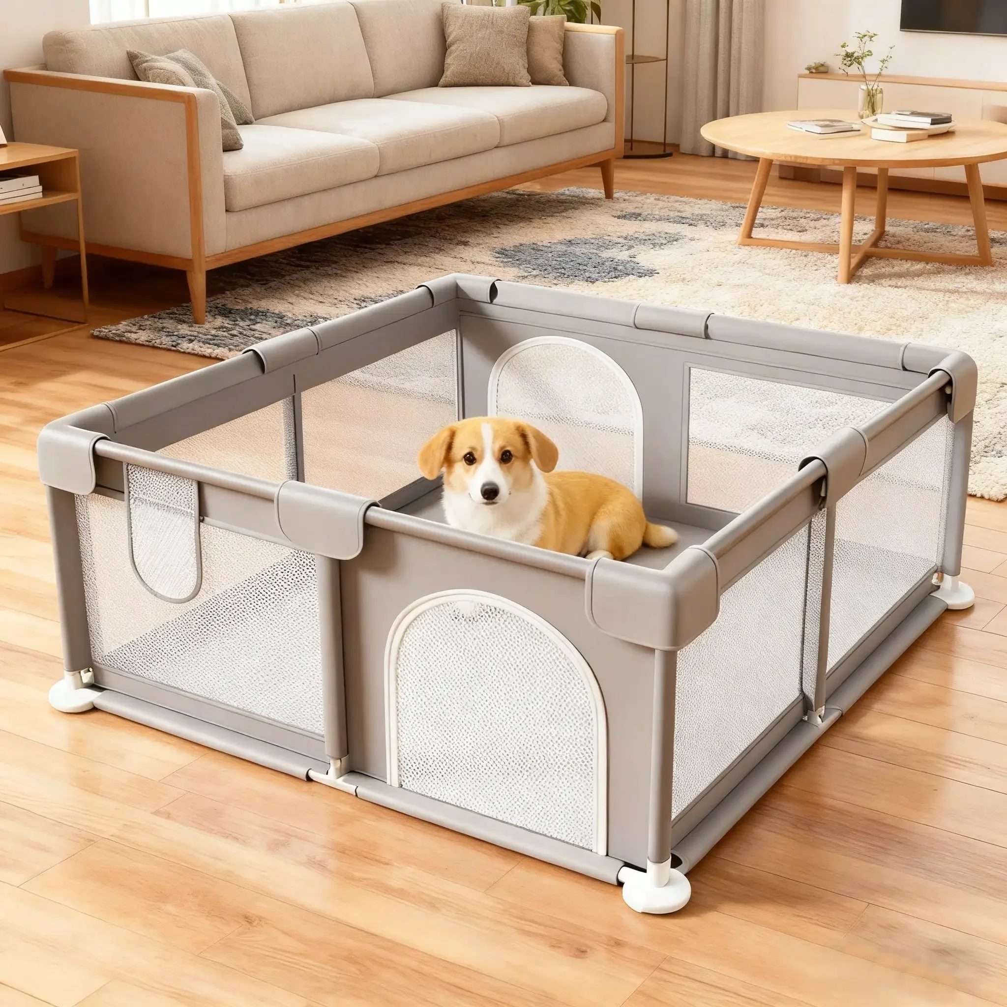 

Dog Playpen, Pet Playpen For Small Dogs And Puppies, Indoor & Outdoor Dog Fence Play Yard, Sturdy Enclosure With Soft