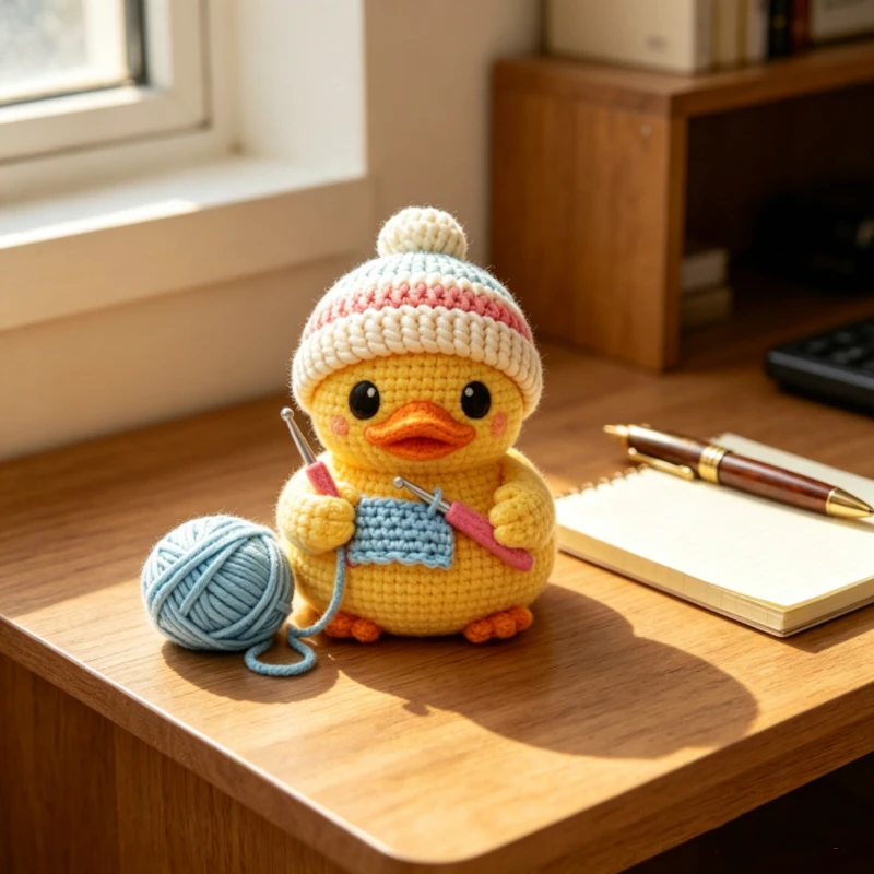 Mini Häkel-Enten-Figur, Kawaii Harz-Enten-Deko für den Schreibtisch, Niedliche Strick-Enten-Sammlerfigur, Einzigartiges Geschenk für Strickbegeisterte