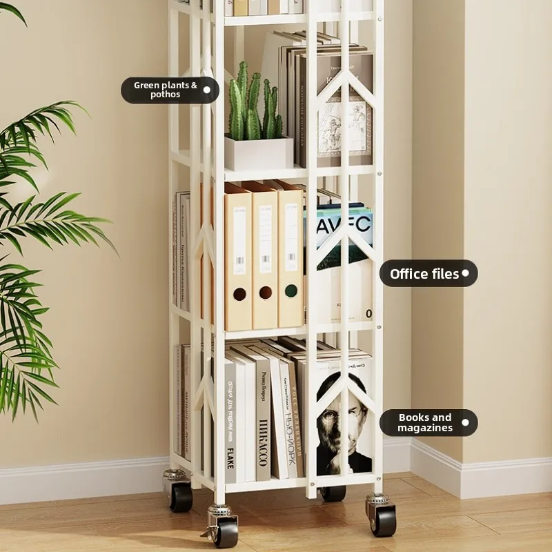 ei-Wheeled Movable Bookshelf modern simple household Multi bookcase rotating corner libreria salvaspazio organizer furniture-