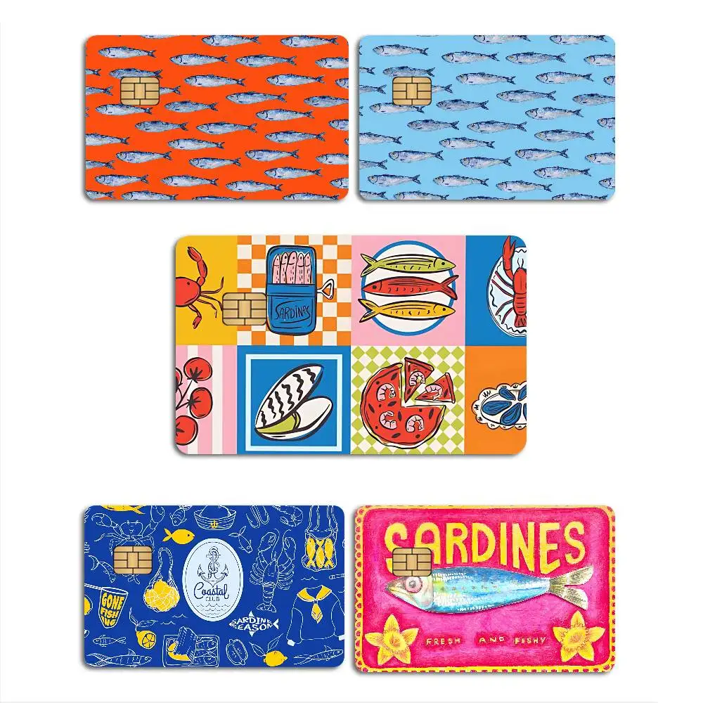 Popular Fish S-Sardine Credit Card Skin Stickers No Adhesive Residue Water Proof for VISA Credit Card Subway Access Card
