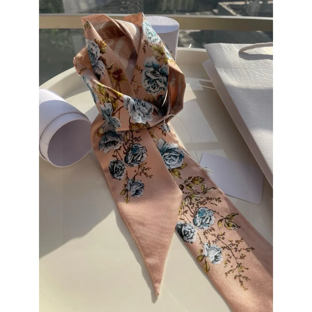 

Light Luxury Silk Scarf for Women Double-sided Scarf Suit Scarf Belt Small Long Hairband Ribbon Tied Bag Decoration Holiday Gift