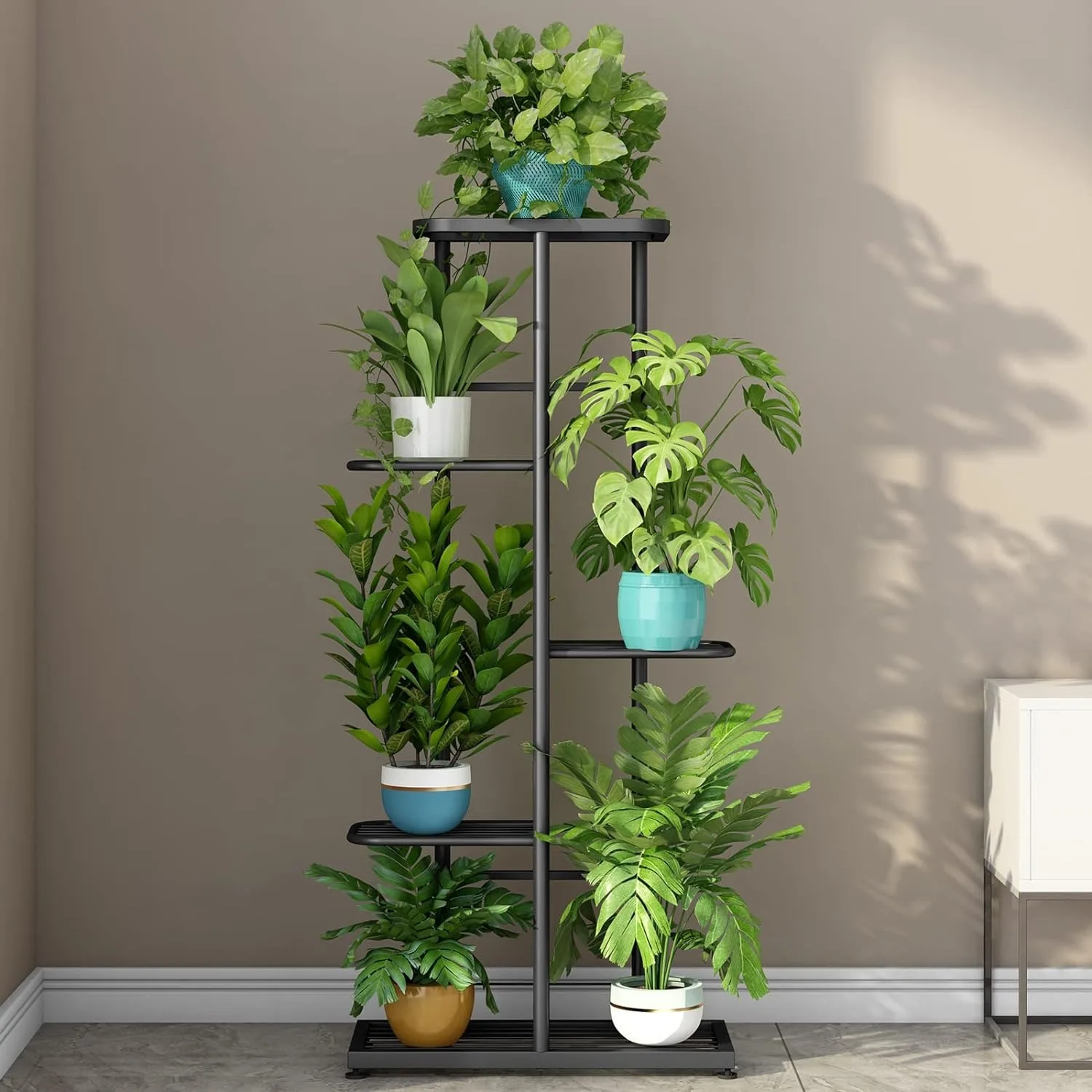 Linzinar Plant Stand Metaal 5 Tier 6 Potted Meerdere Bloempot Houder Plank Indoor Outdoor Planter Display Rekken