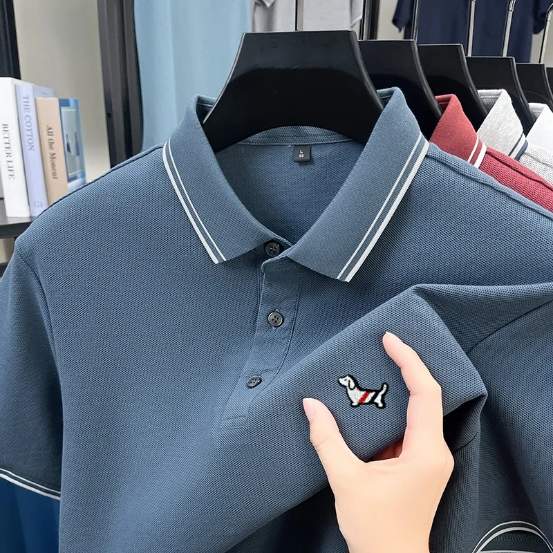 100% Cotton Summer Puppy Design Polo Shirt Preferred Business Elites Commute T-Shirt Comfort Top Smooth Lines Short Sleeve Shirt