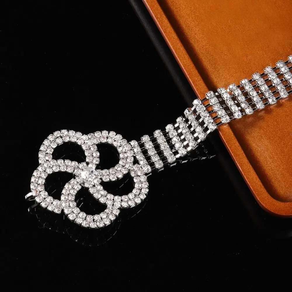 Sparkle Crystal Waist Belt Flower Buckle/O-Ring Silver Color Full Diamond Belt Adjustable Chain Rhinestone Chain Belt Party Wear