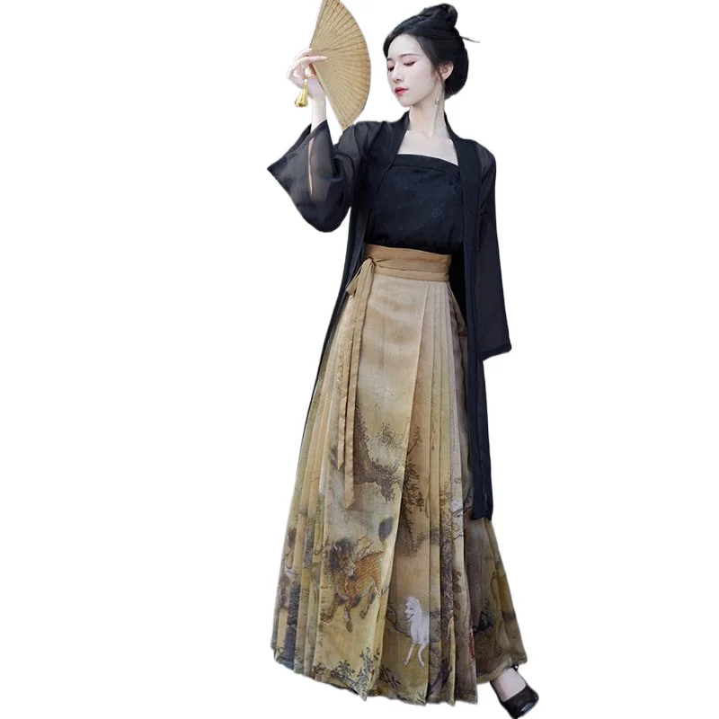 

Traditional Chinese Clothing Women's Hanfu Horse Face Skirt Daily Commuting Half Skirt Strapless Sunscreen Cardigan Set