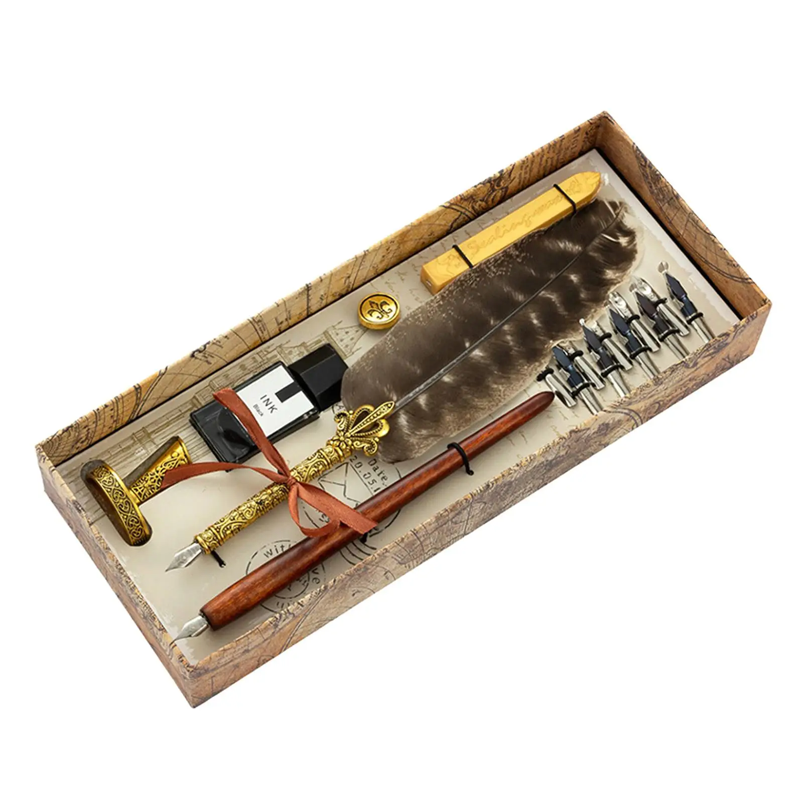 

Antique Dip Feather Pen Set, Calligraphy Pen Dip Fountain Pen for Beginners Signature Handwriting Writing Birthday Gift