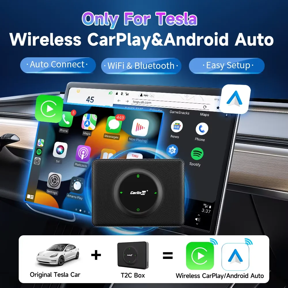 

CarlinKit Wireless CarPlay Android Auto For Tesla Model 3 Model X Y Model S Auto Connect Siri Voice Assistant Spotify Waze 5G BT