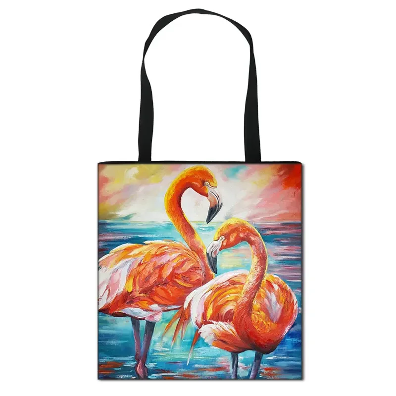 

New Large Capacity Shopping Bag Cartoon Creativity Color Parrot flamingos Tote Bag for Women Storage Birds Printed Handbag